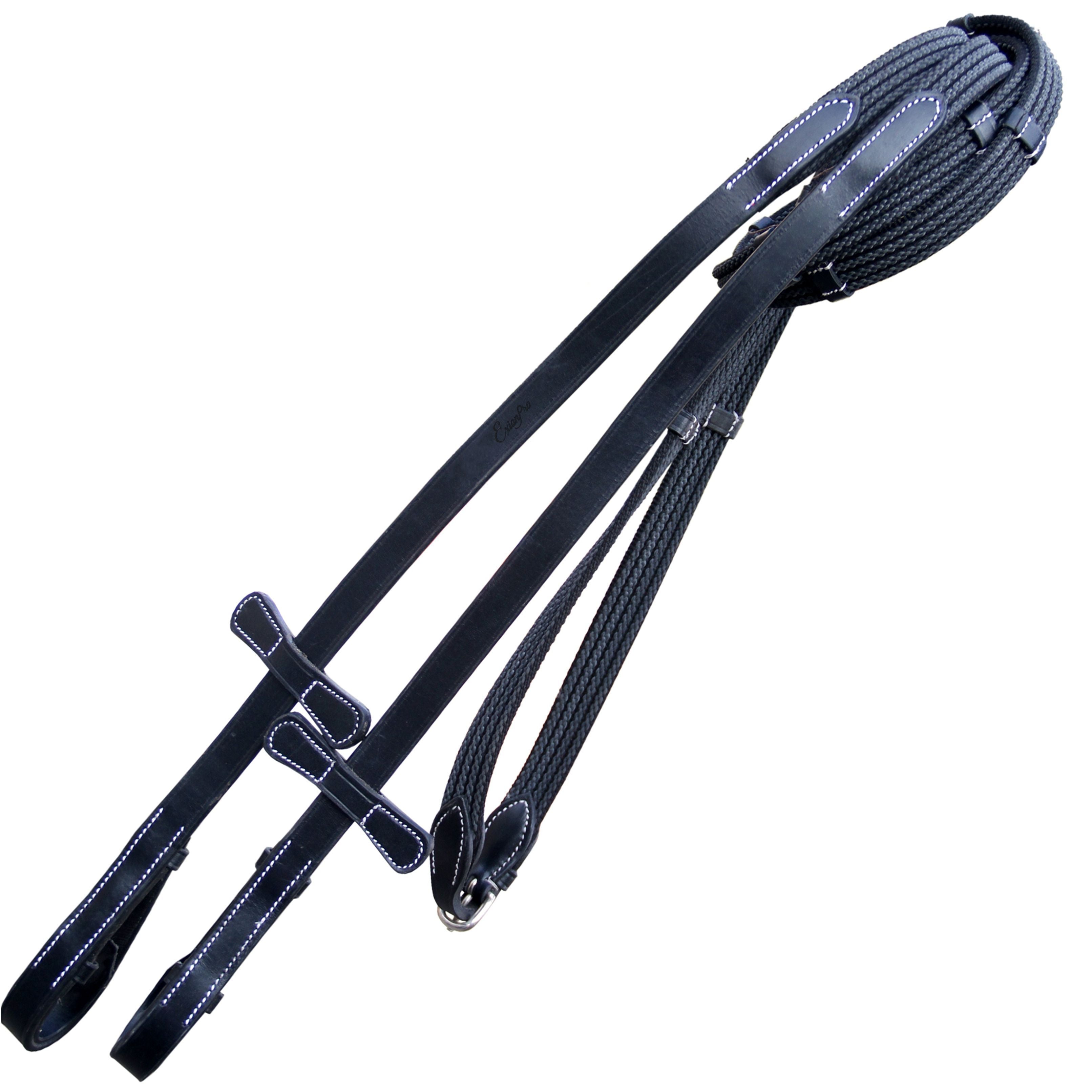 ExionPro Extra Soft Leather Loop Reins with Hand Stops and Martingale  Stoppers | Buckle Fastening | Black, Havana Brown Option - Over, Full, Cob,  Pony