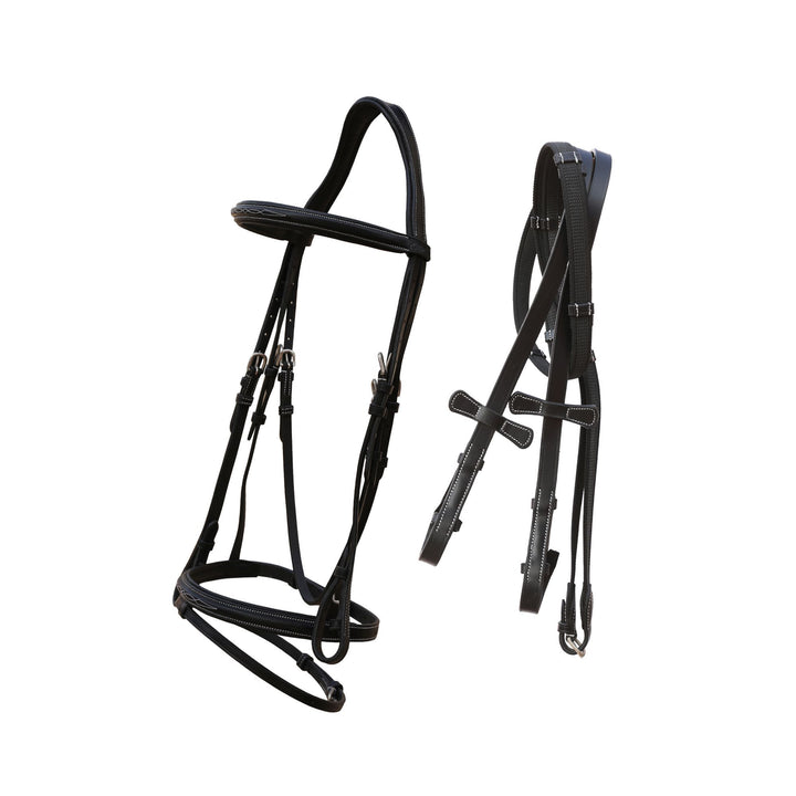 ExionPro Designer Stitched Snaffle Noseband & Figure 8 Noseband Combo Bridle with Anti Slip Reins-Bridles-Bridles & Reins