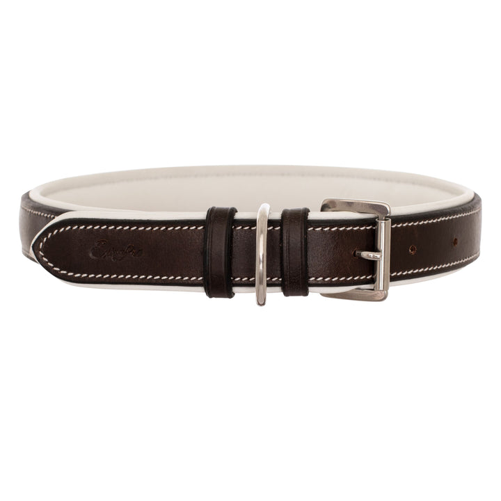 ExionPro Fancy Stitched Padded Leather Dog Collar - White Padding-Dog Collars-Bridles & Reins