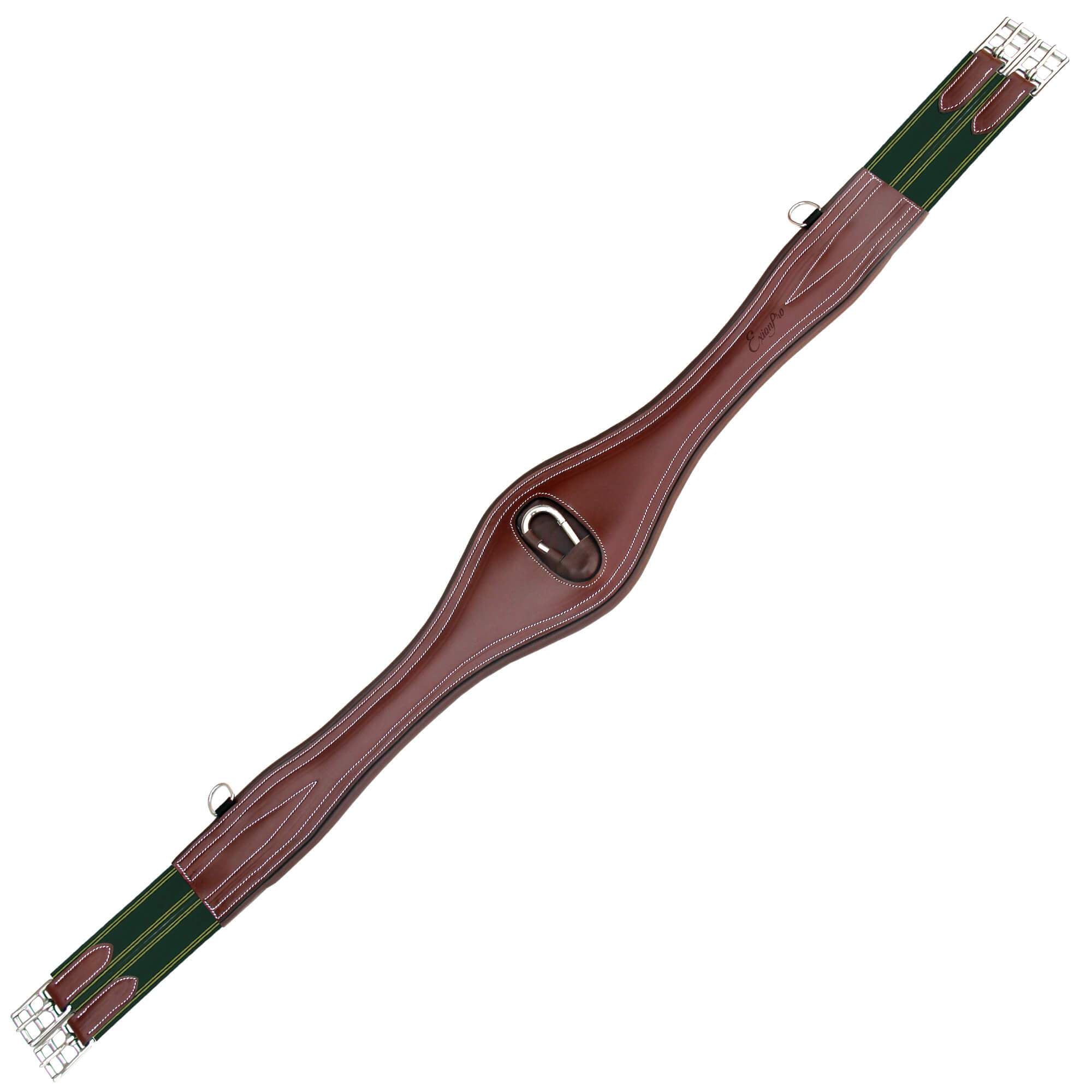ExionPro Snap Over Lay Girth with Leather/Sheepskin Padding - Green Elastic  with Yellow Lines