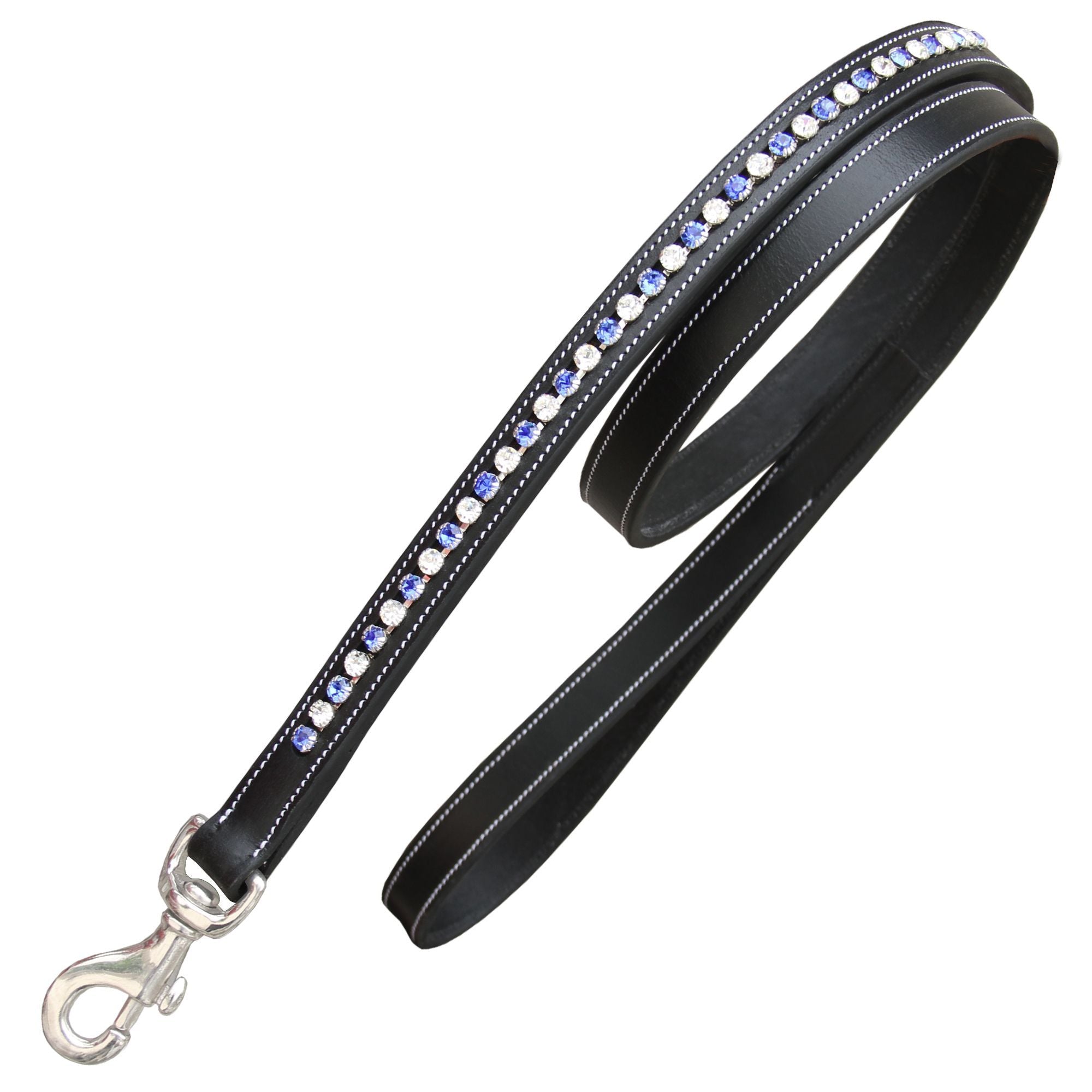 Leather Dog Leads ExionPro White Blue Bling Dog Lead Bridles Reins